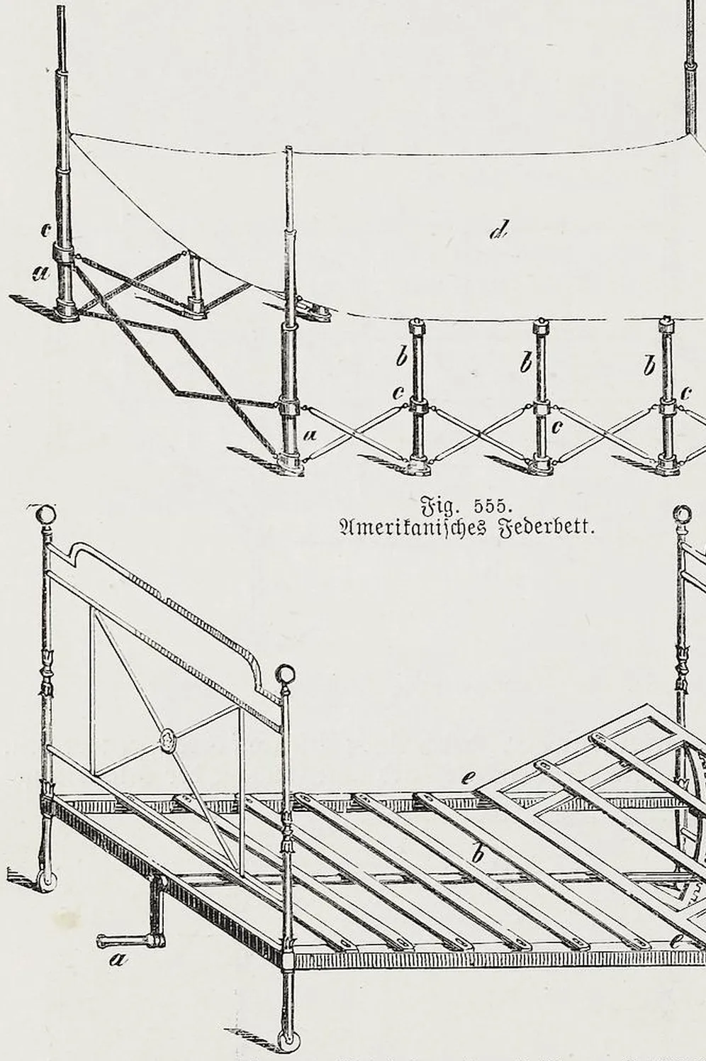 Fig. 556. Bettstelle mit verstellbarem Kopfthei