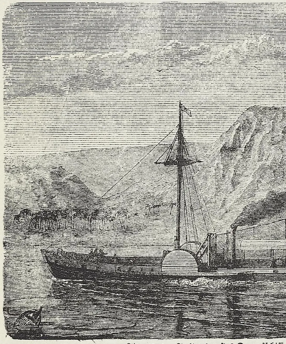 Fig. 1346. Fultons erstes Dampfschiff „Clarmont“.
