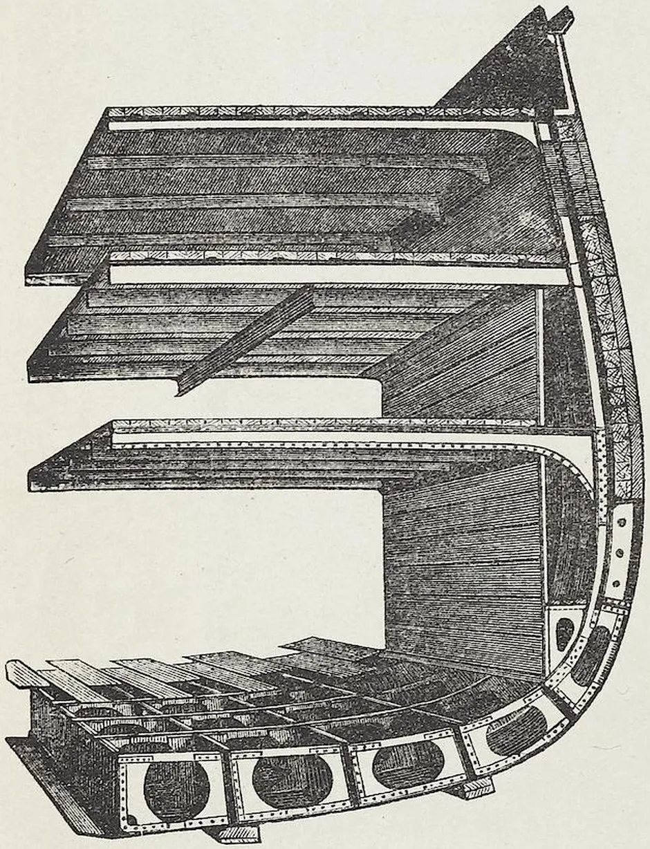 Fig. 1348. Theil des Gerippes eines nach dem Zellensystem gebauten Dampfschiffes.