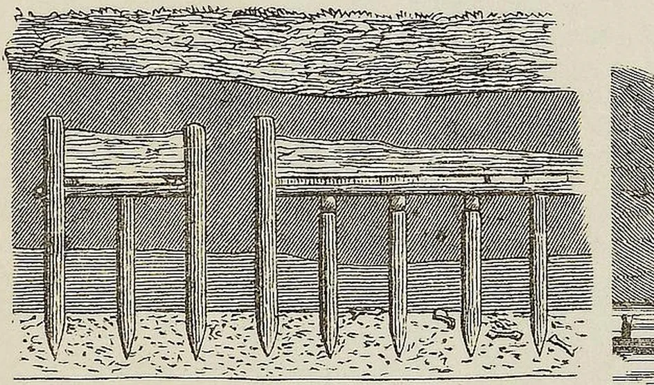 Fig. 2845. Konstruktion eines Pfahlbaues bei Castione.